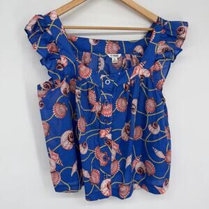 77 Park Top Womens XL Ruffle Cap Sleeve Seashell Print Nautical Coastal Vacation